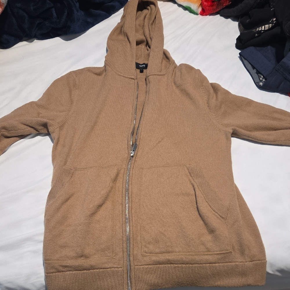 Theory Men's Tan Zip-Up Hoodie